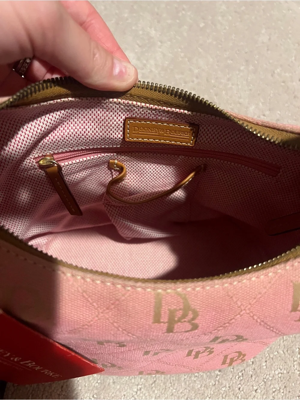 Dooney & Bourke Pink Logo Hobo with Brown Trim